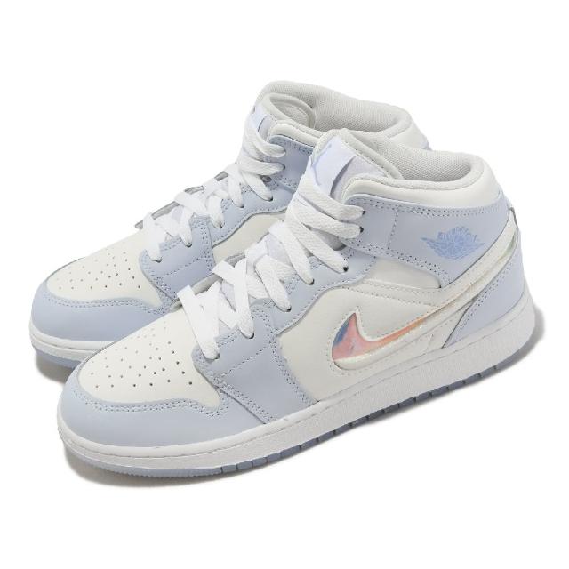 【NIKE 耐吉】休閒鞋Air Jordan 1 Mid SE GS 女鞋大童鞋白藍AJ1