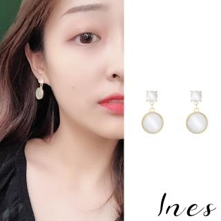 【INES】韓國設計法式復古貓眼石典雅夾式耳環(無耳洞耳環 耳夾 夾式耳環)