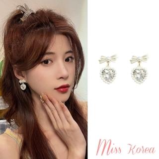 【MISS KOREA】韓國設計浪漫珍珠愛心蝴蝶結造型夾式耳環(無耳洞耳環 耳夾 夾式耳環)