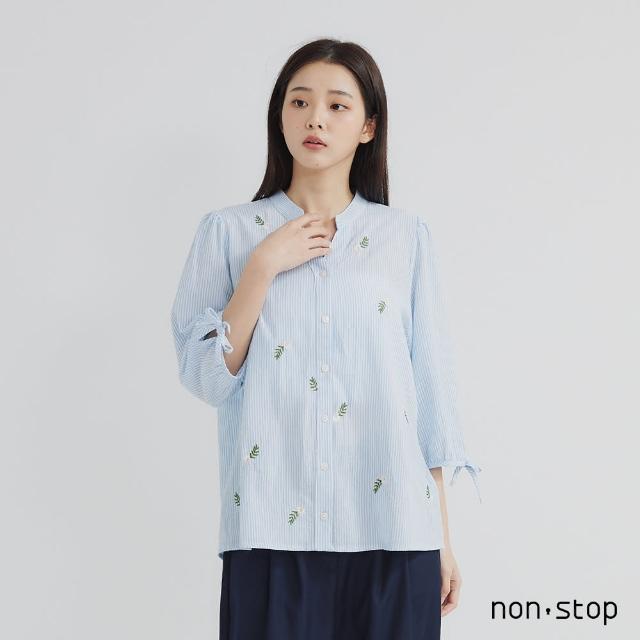 【non-stop】花卉刺繡條紋襯衫-1色