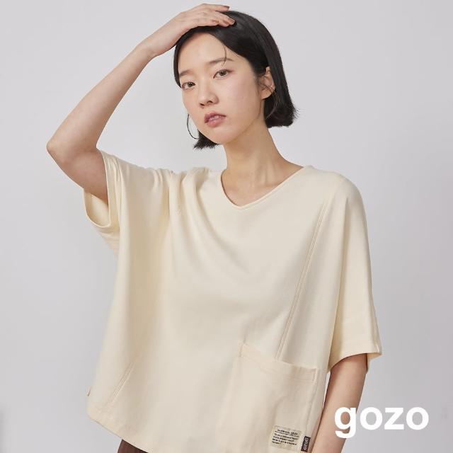 【gozo】織標剪接造型連袖上衣(兩色)