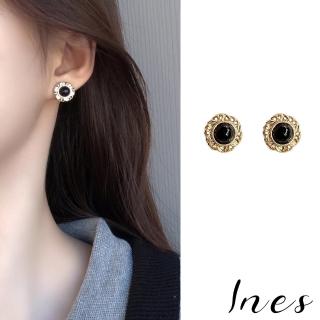 【INES】韓國設計氣質簡約縷空寶石夾式耳環(無耳洞耳環 耳夾 夾式耳環)