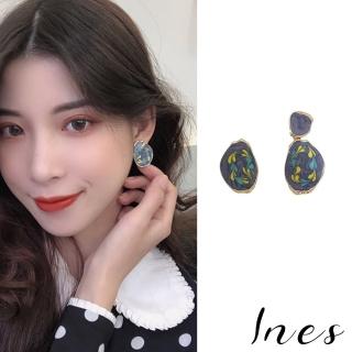 【INES】韓國設計不對稱手工暈染油畫風法式子夾式耳環(無耳洞耳環 耳夾 夾式耳環)