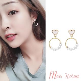 【MISS KOREA】韓國設計甜美愛心滴釉珍珠圈圈夾式耳環(無耳洞耳環 耳夾 夾式耳環)