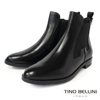 【TINO BELLINI 貝里尼】波士尼亞進口皮紋拼接切爾西短靴FWMT007(黑色)