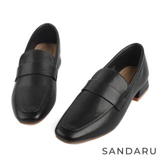 【SANDARU 山打努】樂福鞋 經典素面小方頭低跟鞋(黑)