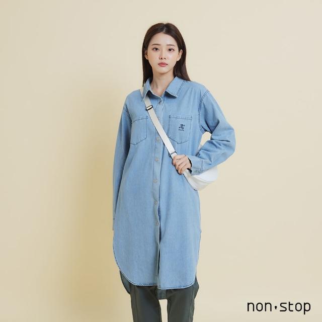 【non-stop】休閒側開衩長版牛仔襯衫-2色