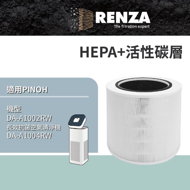 【RENZA】適用Pinoh 品諾 DA-A1002RW DA-A1004RW 長效抗菌空氣清淨機(2合1HEPA+活性碳濾網 濾芯)