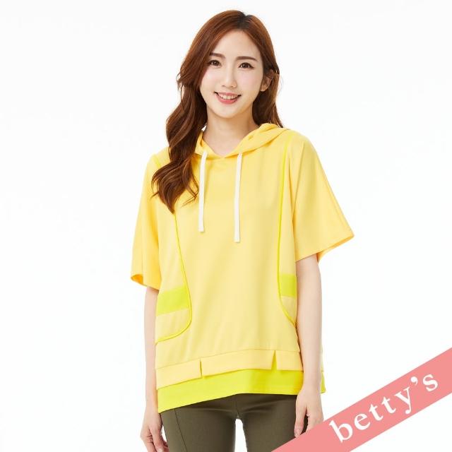 【betty’s 貝蒂思】素面拼接抽繩落肩寬版連帽T-shirt(黃色)