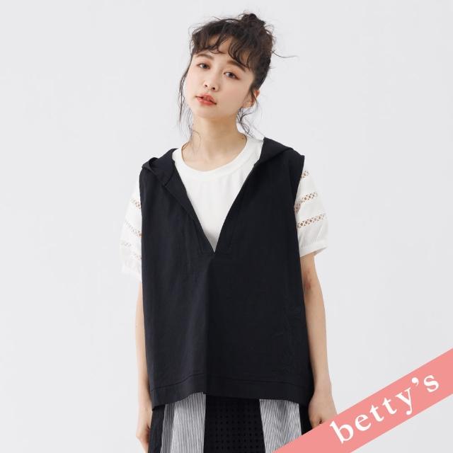 【betty’s 貝蒂思】刺繡法鬥寬版連帽無袖上衣(黑色)