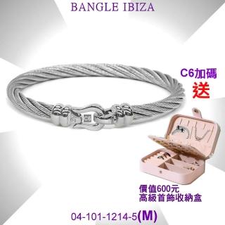 【CHARRIOL 夏利豪】Bangle Ibiza伊維薩島鉤眼鋼索手環 銀色扣頭M款-加雙重贈品 C6(04-101-1214-5-M)