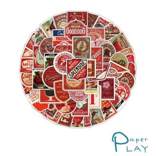 【Paper Play】創意多用途防水貼紙-美式紅色復古海報 63枚入(防水貼紙 行李箱貼紙 手機貼紙 水壺貼紙)