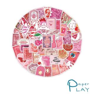 【Paper Play】創意多用途防水貼紙-美式粉色復古海報 63枚入(防水貼紙 行李箱貼紙 手機貼紙 水壺貼紙)