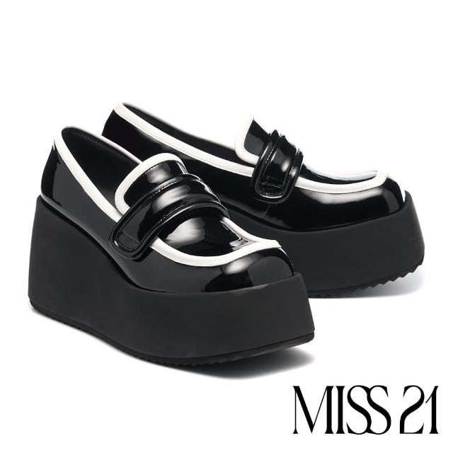【MISS 21】未來甜酷少女全真皮撞色Super高方頭厚底鞋(黑)