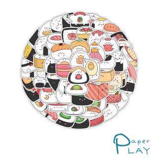 【Paper Play】創意多用途防水貼紙-可愛壽司飯糰 60枚入(防水貼紙 行李箱貼紙 手機貼紙 水壺貼紙)