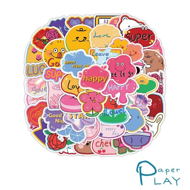【Paper Play】創意多用途防水貼紙-可愛韓系插畫 60枚入(防水貼紙 行李箱貼紙 手機貼紙 水壺貼紙)