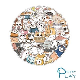 【Paper Play】創意多用途防水貼紙-可愛日系貓咪 60枚入(防水貼紙 行李箱貼紙 手機貼紙 水壺貼紙)