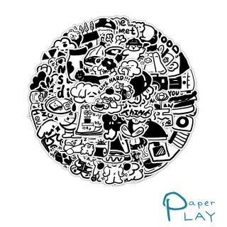 【Paper Play】創意多用途防水貼紙-可愛卡通黑白簡筆畫 60枚入(防水貼紙 行李箱貼紙 手機貼紙 水壺貼紙)