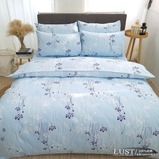 【Lust】蒲英戀曲-藍-100%純棉、雙人5尺精梳棉床包/枕套組 《不含被套》(台灣製造)