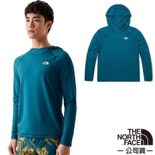 【The North Face】男款 經典長袖連帽T恤_亞洲版型/套頭休閒衫.運動排汗衣(81PW-EPS 珊瑚藍)