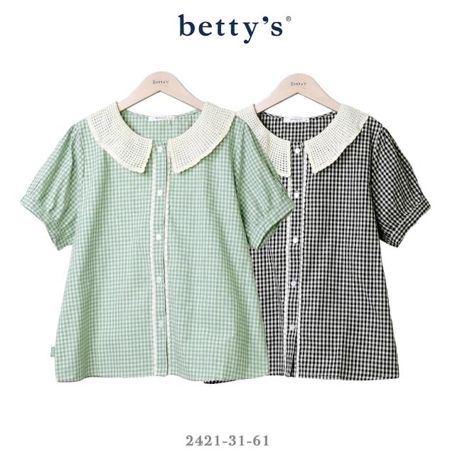 【betty’s 貝蒂思】復古蕾絲翻領格紋短袖襯衫(共二色)