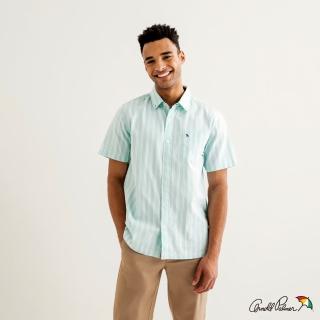 【Arnold Palmer 雨傘】男裝-高質感直條紋短袖襯衫(湖水綠)