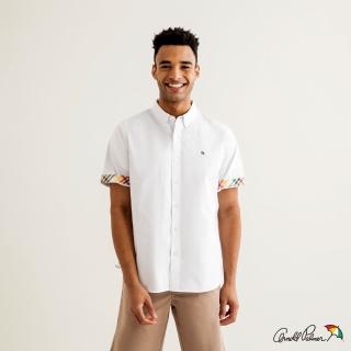【Arnold Palmer 雨傘】男裝-經典格紋滾邊短袖襯衫(白色)