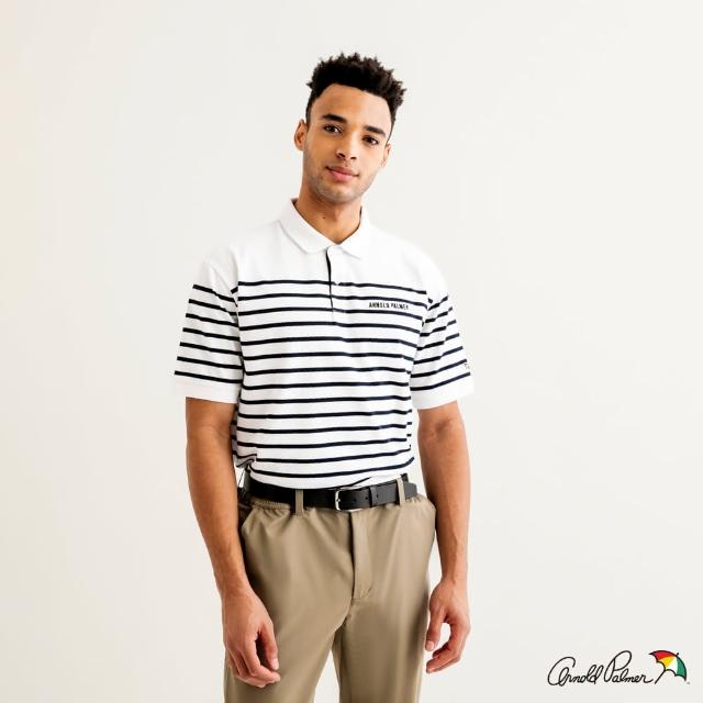 【Arnold Palmer 雨傘】男裝-時尚條紋網眼短袖POLO衫(白色)