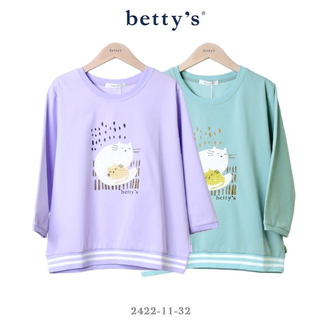 【betty’s 貝蒂思】貓咪拼貼印花七分袖T-shirt(共二色)