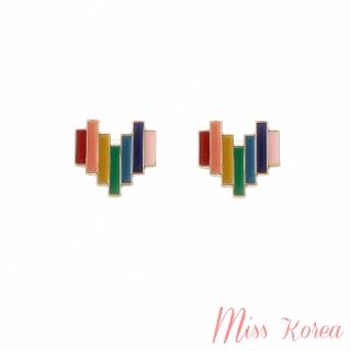 【MISS KOREA】韓國設計S925銀針彩虹色條塊愛心造型耳釘(S925銀針耳釘 彩虹耳釘 愛心耳釘)