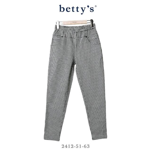 【betty’s 貝蒂思】文青細格紋彈性九分褲(黑色)