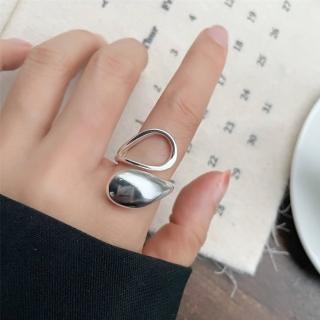 【SUMMER一夏】韓國設計S925純銀個性雙水滴輕奢開口戒指食指潮流戒指(ins韓風)