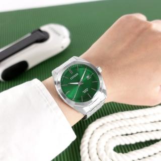 【CITIZEN 星辰】極簡時尚 礦石強化玻璃 日本機芯 日期 不鏽鋼手錶 綠色 41mm(BI5110-54X)