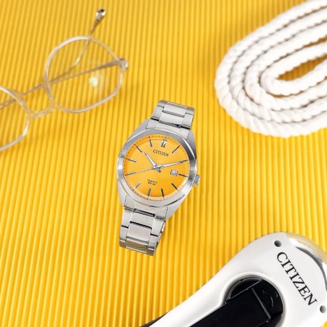 【CITIZEN 星辰】極簡時尚 礦石強化玻璃 日本機芯 日期 不鏽鋼手錶 黃色 41mm(BI5110-54Z)