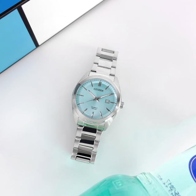【CITIZEN 星辰】極簡時尚 礦石強化玻璃 日本機芯 日期 不鏽鋼手錶 湖水藍色 41mm(BI5110-54M)