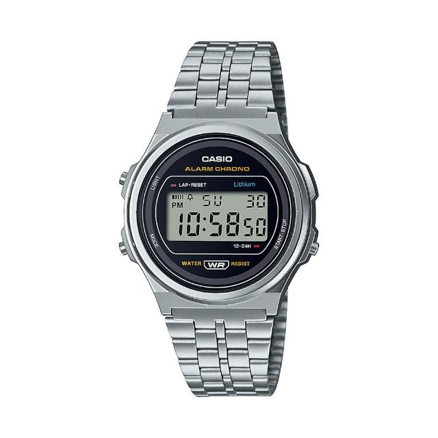 【CASIO 卡西歐】復古銀圓形數位電子錶-經典銀(A-171WE-1A)