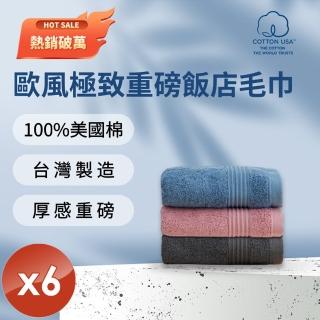 【HKIL-巾專家】MIT歐風極緻厚感重磅飯店彩色毛巾-6入組(粉/藍/灰 3色任選)