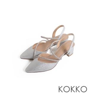 【KOKKO 集團】動人閃耀水鑽後拉帶粗跟鞋(銀色)