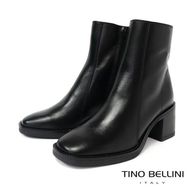 【TINO BELLINI 貝里尼】義大利進口方頭粗跟短靴FWOT019(黑色)
