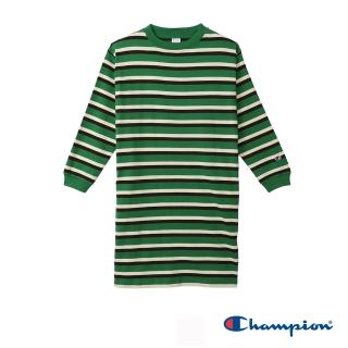 【Champion】官方直營-休閒款純棉條紋連身裙-女(綠色)