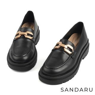 【SANDARU 山打努】樂福鞋 份量感金屬環釦厚底鞋(黑)