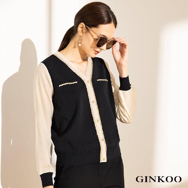 【GINKOO 俊克】薄袖珍珠釦針織衫