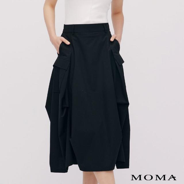 【MOMA】率性剪裁工裝風口袋長裙(黑色)