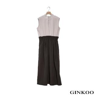 【GINKOO 俊克】拼接收腰長洋裝