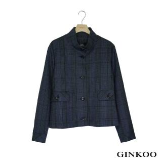 【GINKOO 俊克】前大口袋格紋立領外套