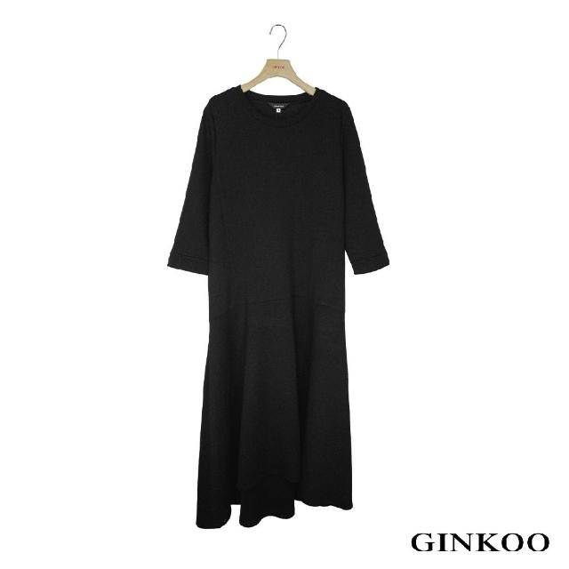 【GINKOO 俊克】圓領剪接彈性休閒長洋裝