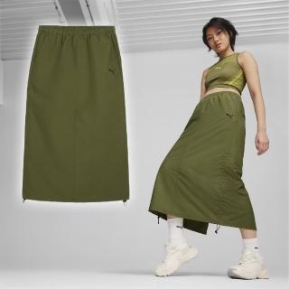 【PUMA】長裙 Dare To Midi Woven Skirt 女款 綠 黑 抽繩 側縫拉繩 裙子(624293-33)