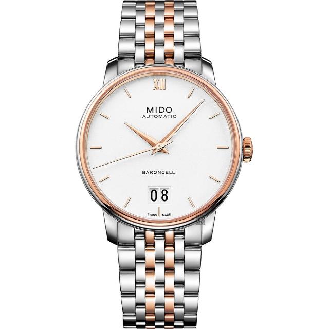 【MIDO 美度】官方授權 BARONCELLI 永恆系列 III 大日期機械錶-銀x雙色版/40mm(M0274262201800)
