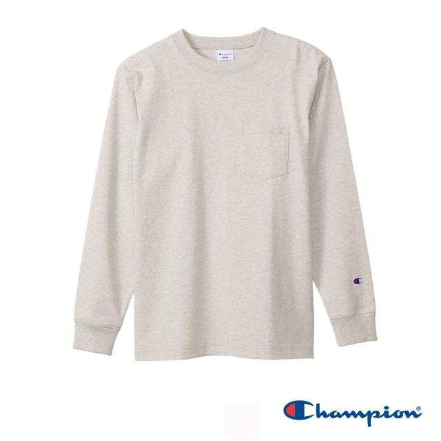 【Champion】官方直營-基本款素色口袋長袖T恤-男(淺米色)