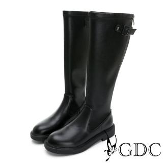 【GDC】騎士風純色俐落瘦腿款圓頭低跟長靴-黑色(328938-00)